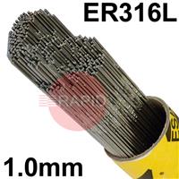 163010R150 Esab OK Tigrod 316L Stainless Steel Tig Wire, 1.0mm Diameter x 1000mm Cut Lengths - AWS A5.9 ER316L. 5.0kg Pack