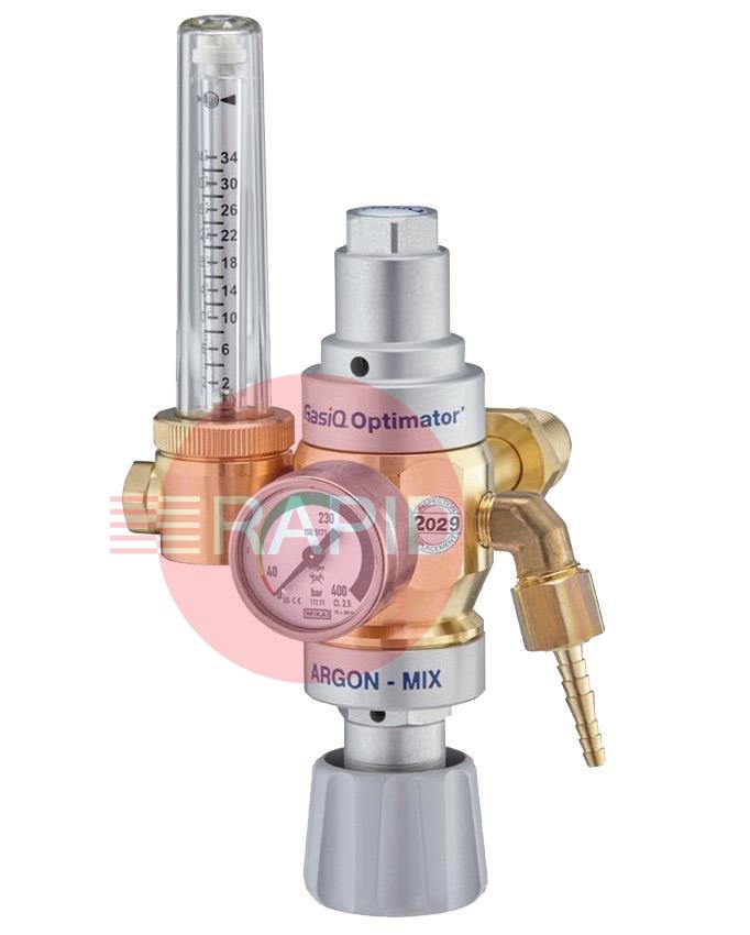 3737-2010  GasiQ Optimator Argon/Mix Adjustable Side Entry Regulator. G5/8 BSP Inlet, G3/8 BSP Outlet. 34LPM (UK Fitting Only)