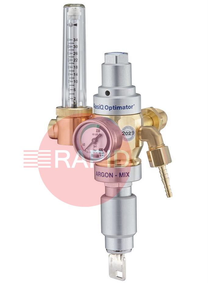 3737-2090  GasiQ Optimator Argon/Mix Lockable Side Entry Regulator. G5/8 BSP Inlet, G3/8 BSP Outlet. 34LPM (UK Fitting Only)
