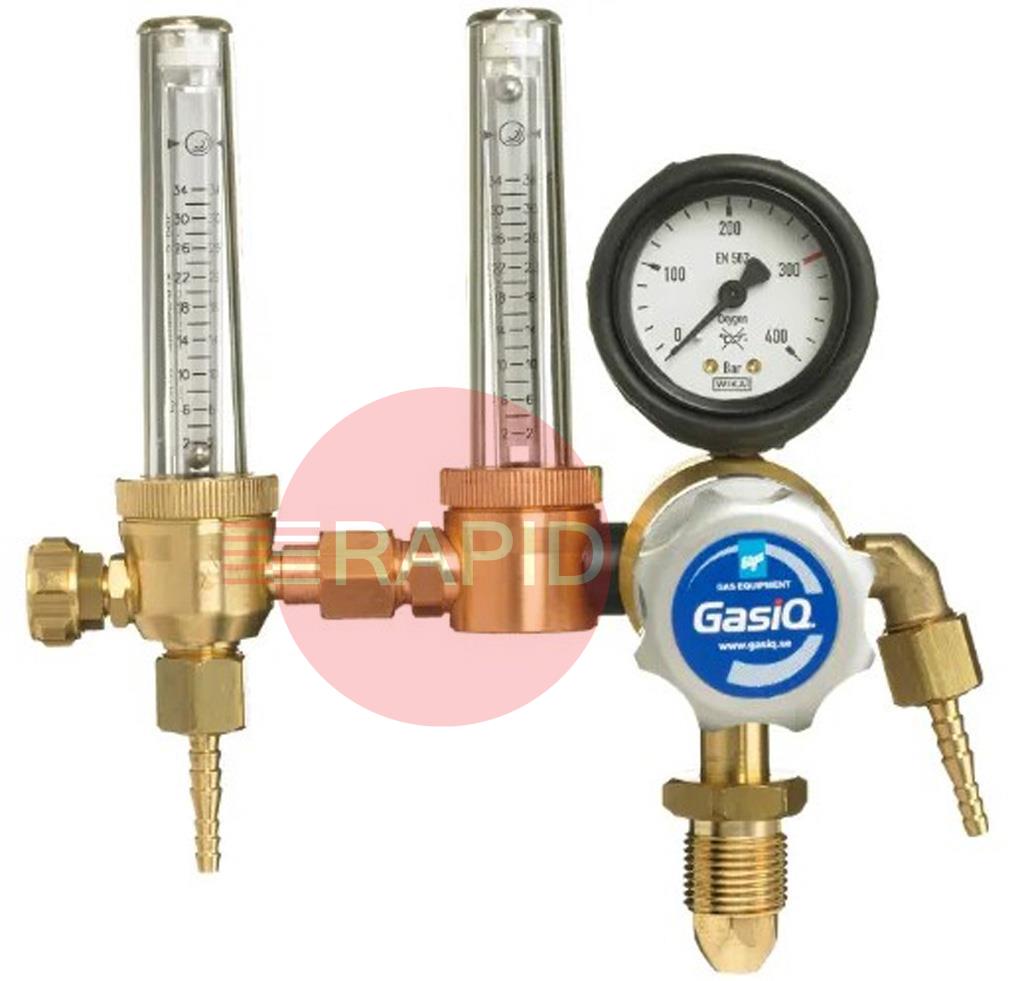 3739-1010  GasiQ Optimator II Argon/Mix 34LPM Adjustable Bottom Entry Regulator. G5/8 BSP Inlet, G3/8 BSP Outlet. 34LPM